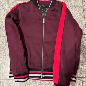 Scotch & Soda Red Bomber Jacket with Striped Cuffs